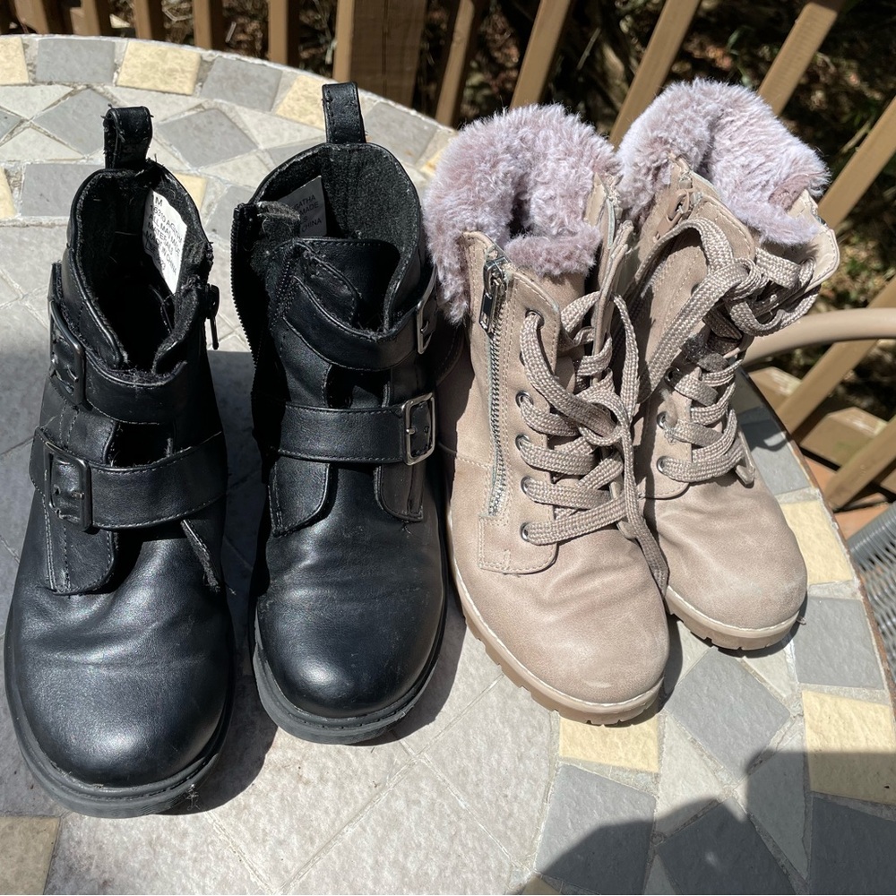 Black and Beige Ankle Boots Set two pair size 1 girls